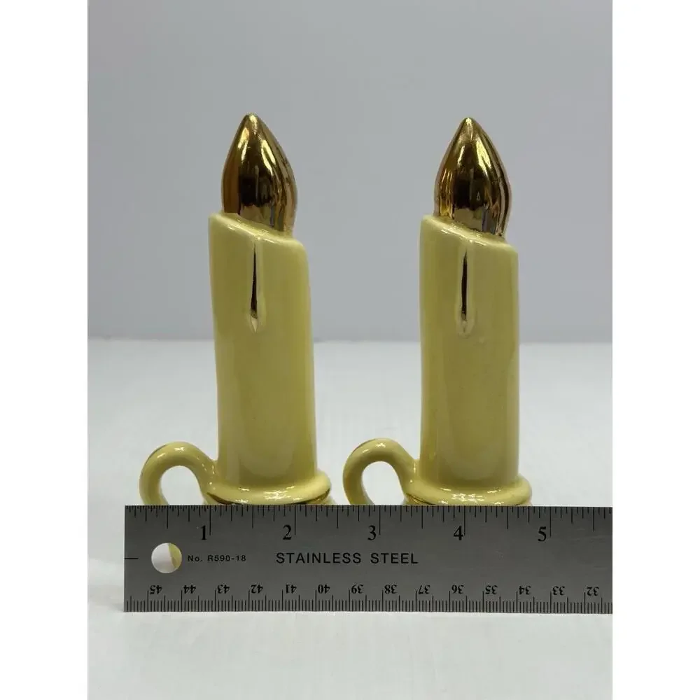 Vintage Salt and Pepper Shakers Christmas Candles Yellow Gold 6